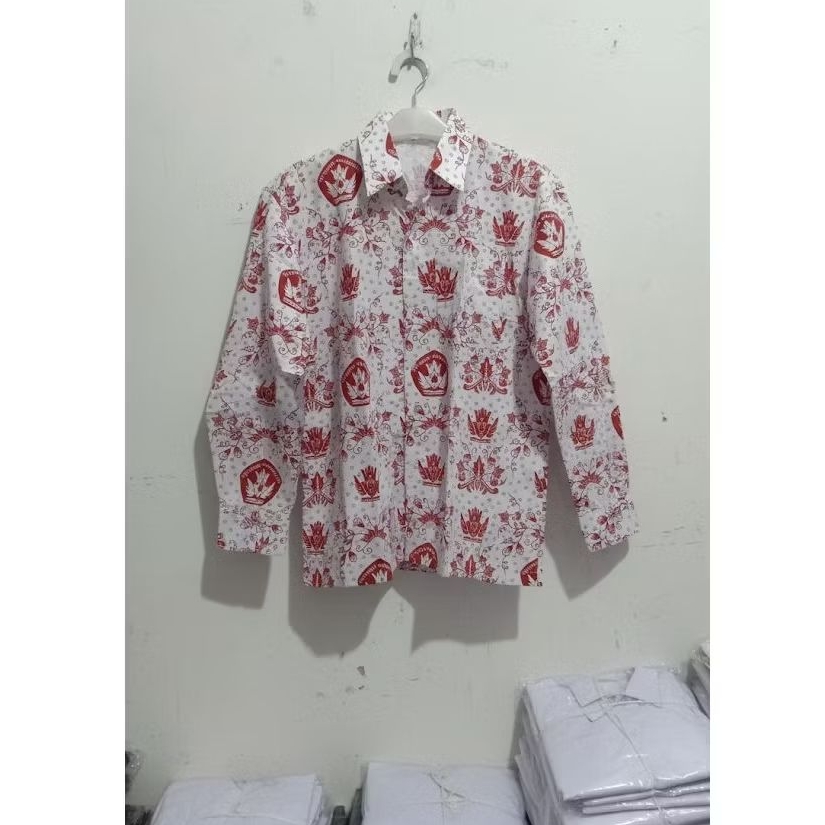 (COD) Batik Sekolah Merah | Baju Batik Sekolah | Batik SD Anak Lengan Panjang