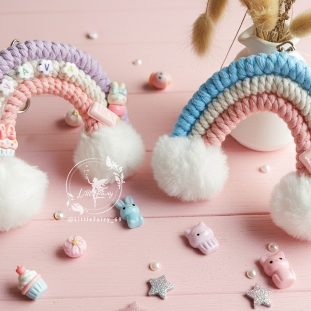 Gantungan Kunci Macrame Rainbow / Makrame Pelangi / Keychain Macrame / Ganci Lucu / Gantungan Tas
