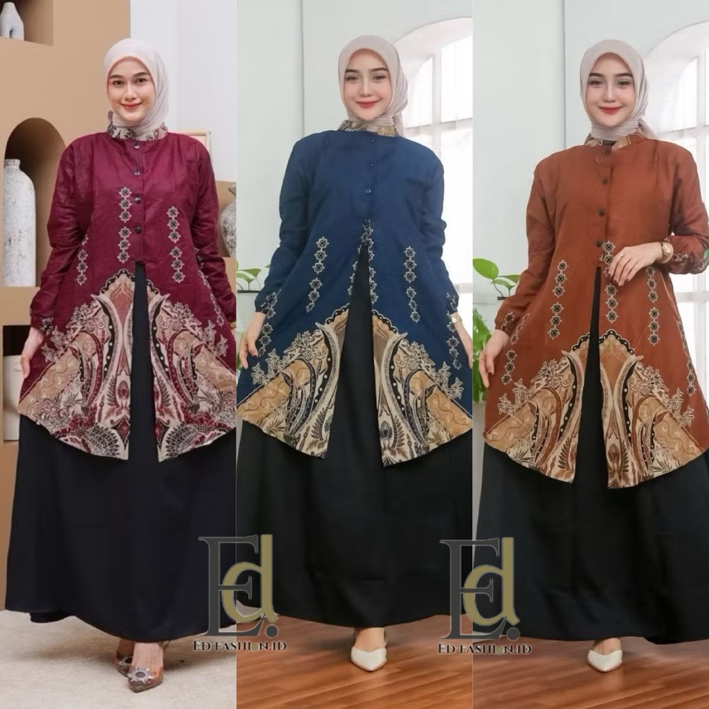 Gamis Batik Dress Modern Premium, Berbagai Motif Dress Batik Muslim, Gamis Batik Kombinasi Kekinian,