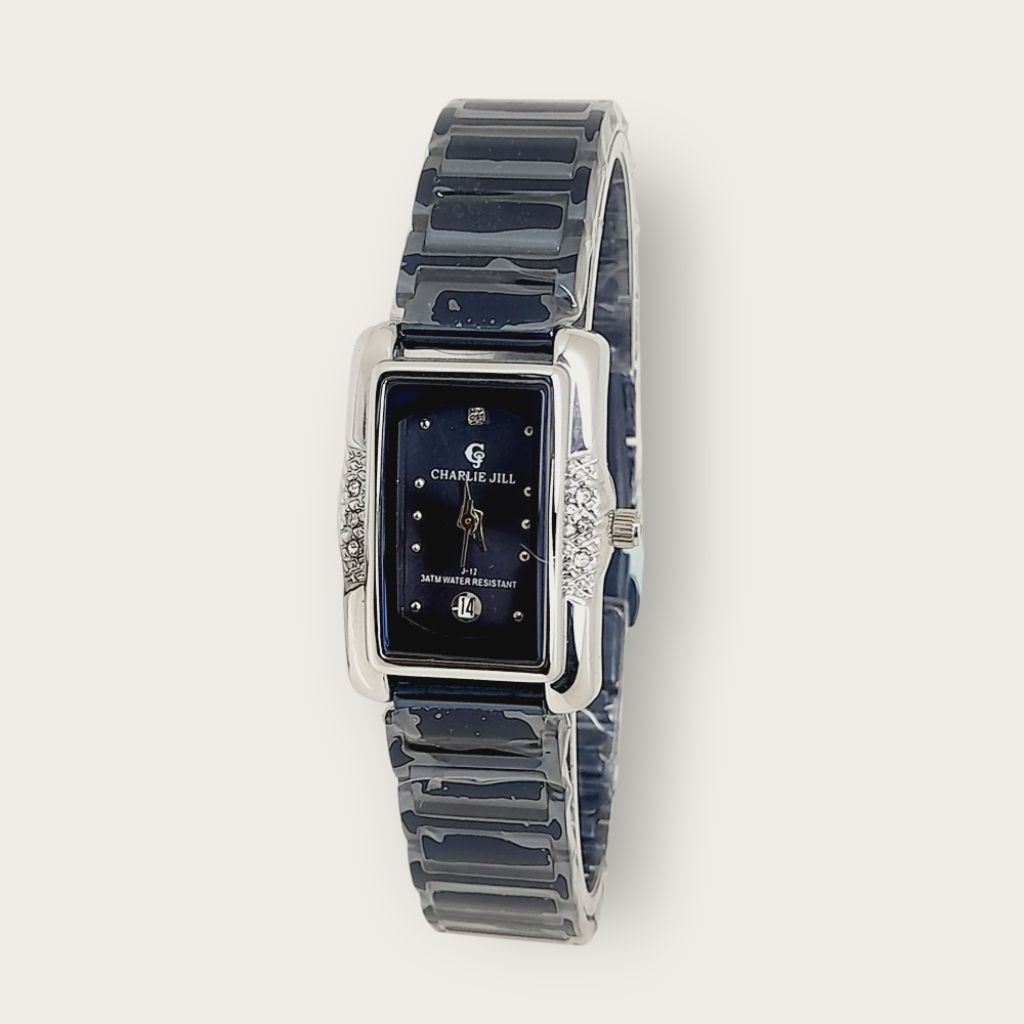 Jam Tangan Wanita Charlie Jill J- 12 1953 L Silver Biru Original
