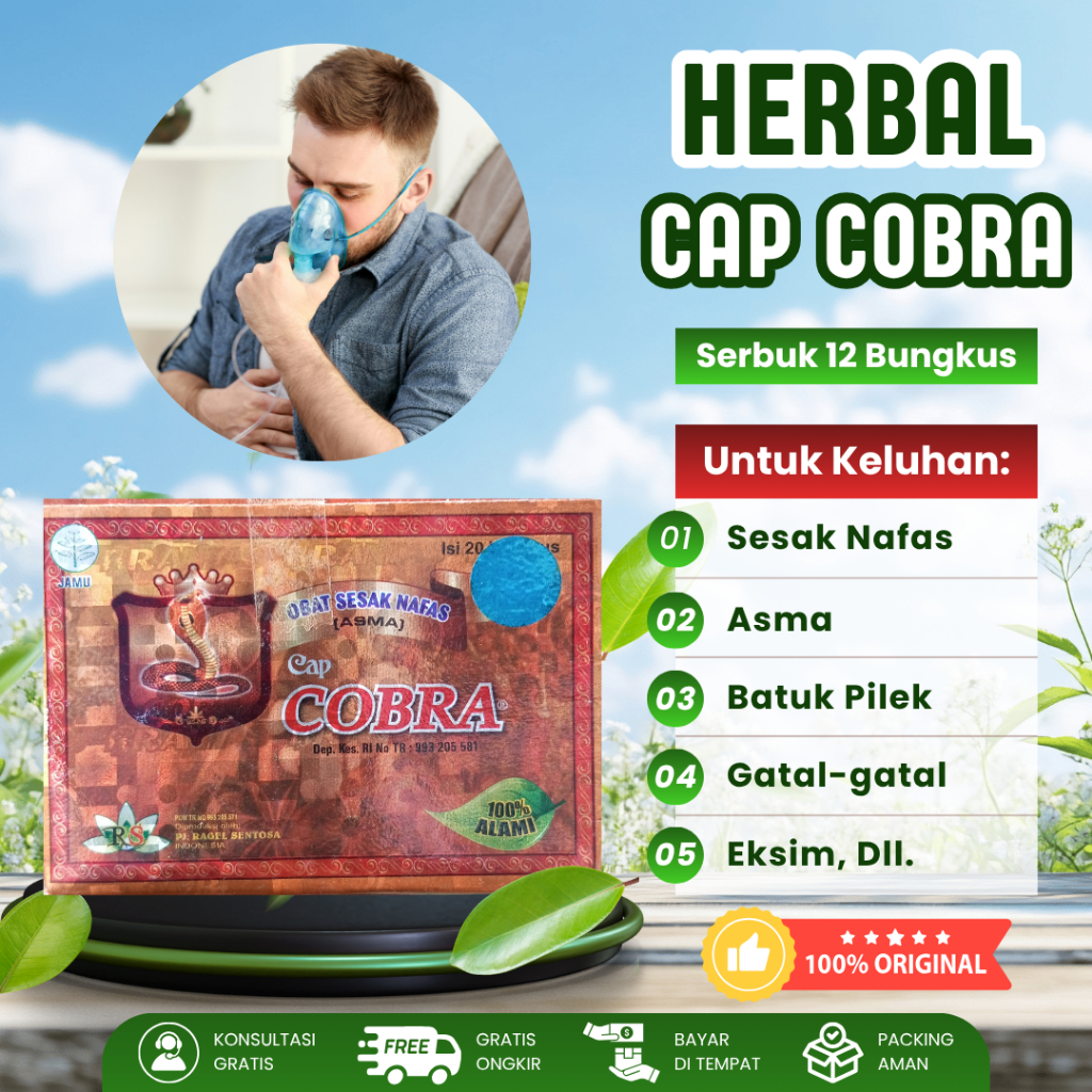 Jamu Herbal Cap COBRA Serbuk Untuk Sesak Napas Asma Gatal dan Eksim