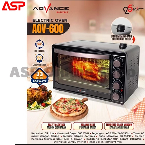 ADVANCE AOV600 AOV 600 AOV-600 Pemanggang Electric Oven Listrik 33 Liter 800 Watt