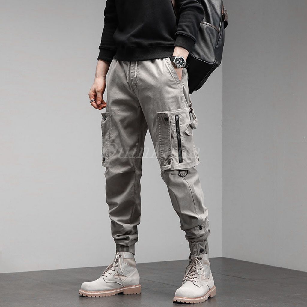 Light grey Celana Jogger Cargo Slim fit Pria Wanita Sporty Outdoor Terbaru