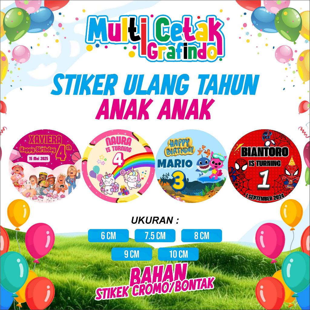 Stiker Ulang Tahun Anak Bulat / Free desain / Ukuran Custom / Stiker box ultah nasi kuning / tumpeng