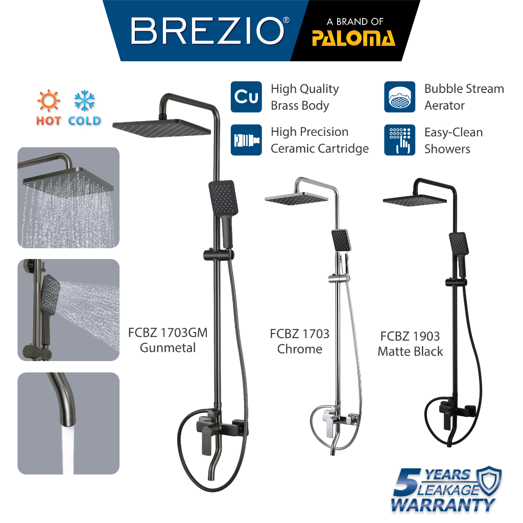 BREZIO Shower Tiang Set Column Keran Mandi Kran Air Panas Dingin Faucet Bathtub Bath Shower Mixer Ho