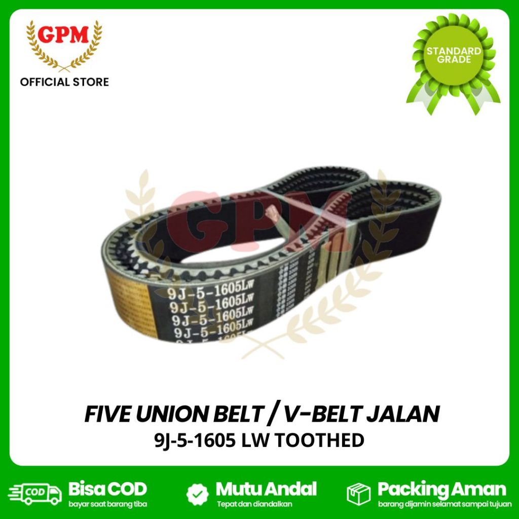FIVE UNION BELT (NDR-110) JALAN  / V-BELT JALAN MAXXI NDR-85, BIMO-102 / 9J-5-1605 LW TOOTHED