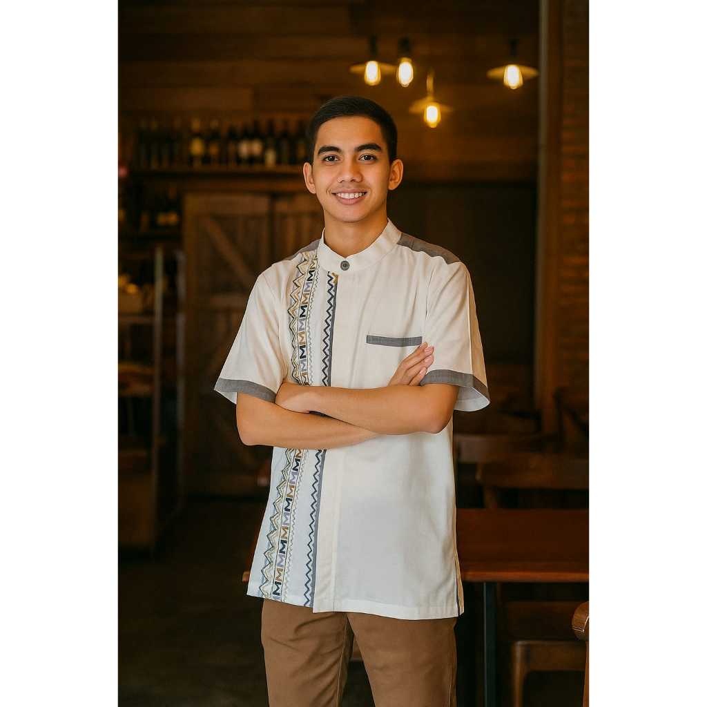 Baju Koko Putih Baru Pria / Baju Muslim Laki-laki Putih lengan pendek / Baju Lebaran Baru
