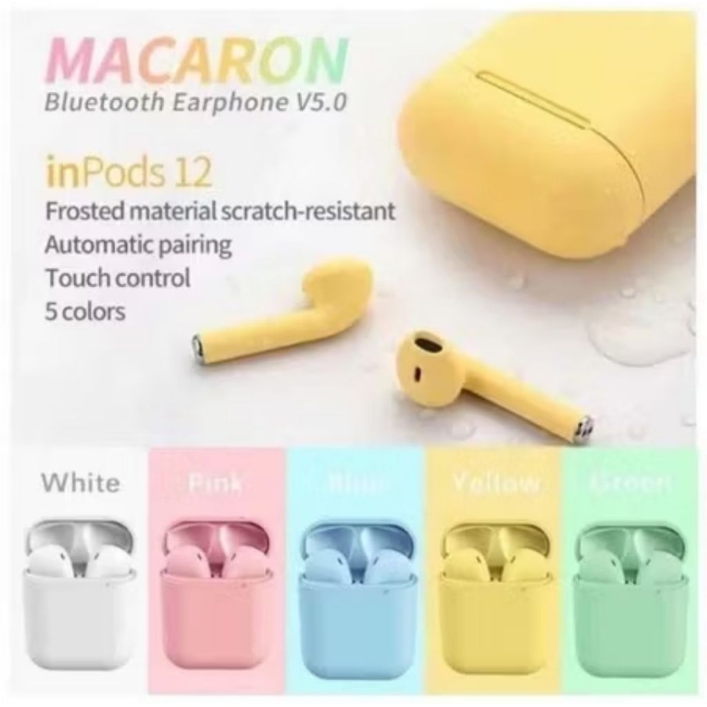 HEADSET TWS BLUETOOTH i12 ORIGINAL || HEADSET BLUETOOTH EARPHONE FULL BASS 5.0 MACARON