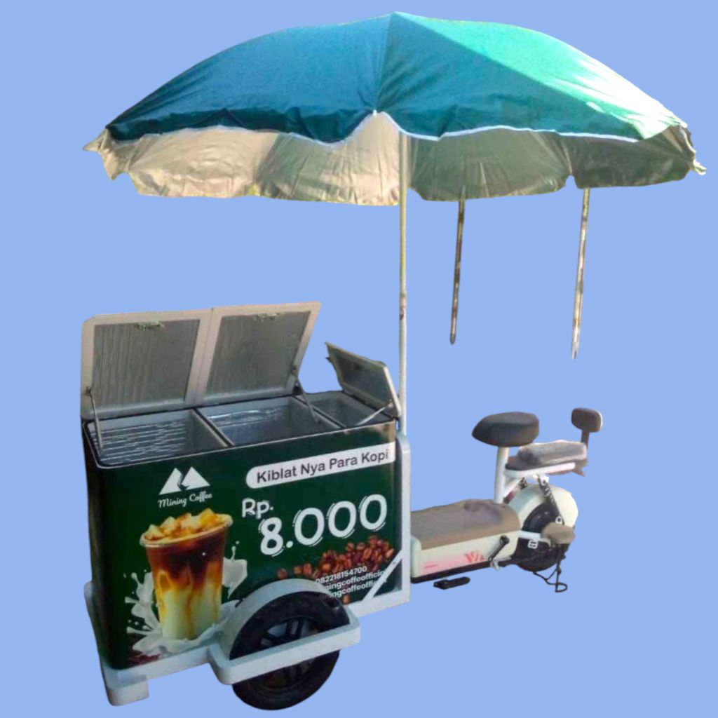 gerobak sepeda listrik minuman es kopi keliling bisa custem