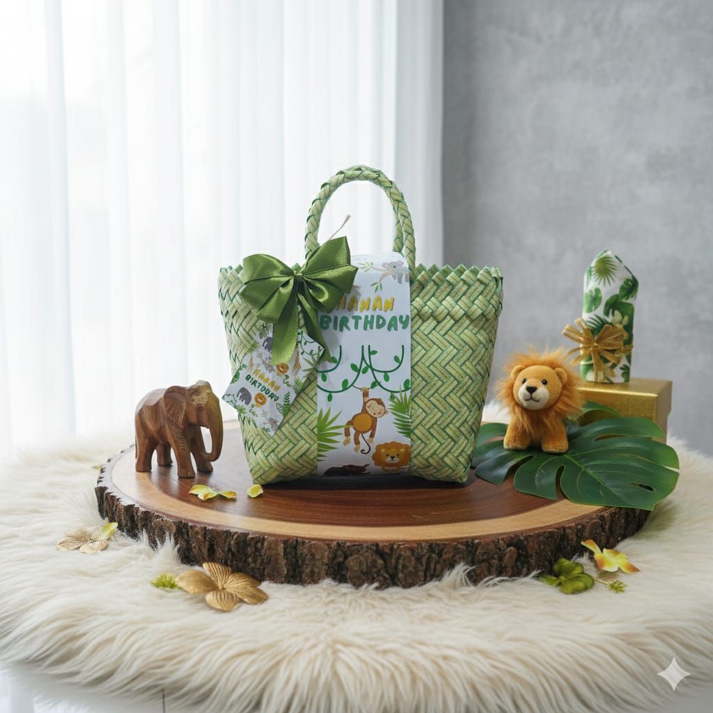 Tas Ulang Tahun Anak, Tas anyaman, Tas Hampers, Tas Souvenir Uk 17x7x17 Free Custom Tema