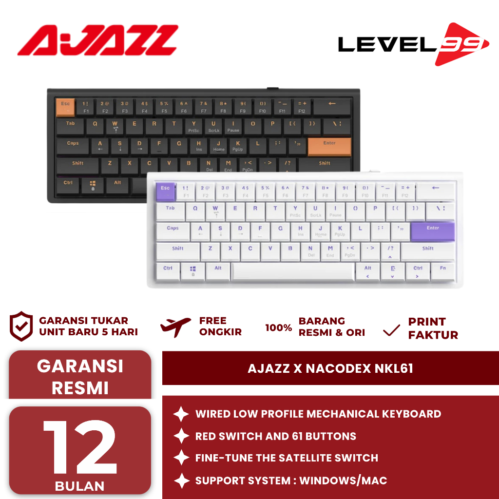 Ajazz X Nacodex NKL61 Wired Low Profile Mechanical Keyboard
