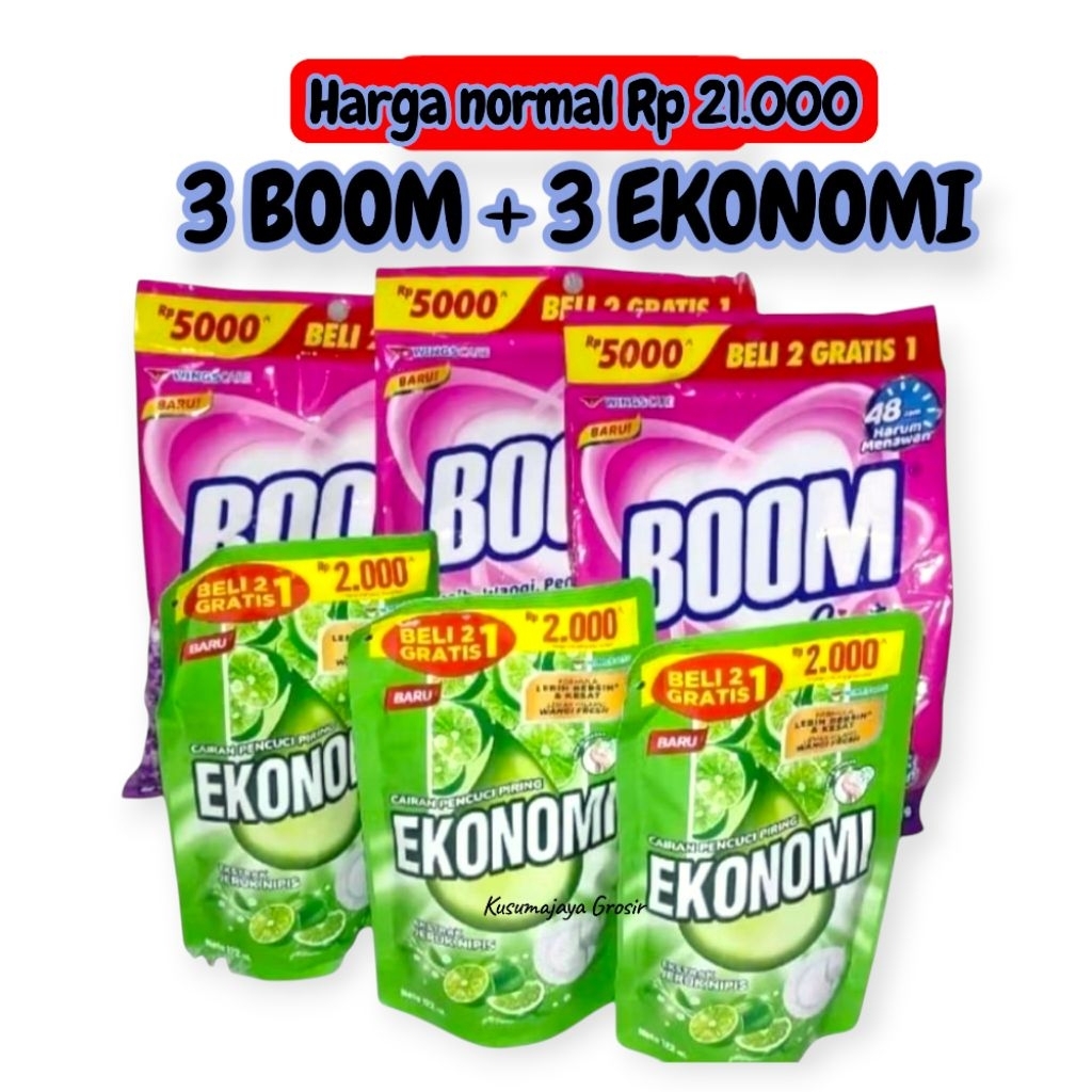 Paket 6 IN 1 - 3 bungkus boom 5000 + 3 bungkus ekonomi cuci piring 2000