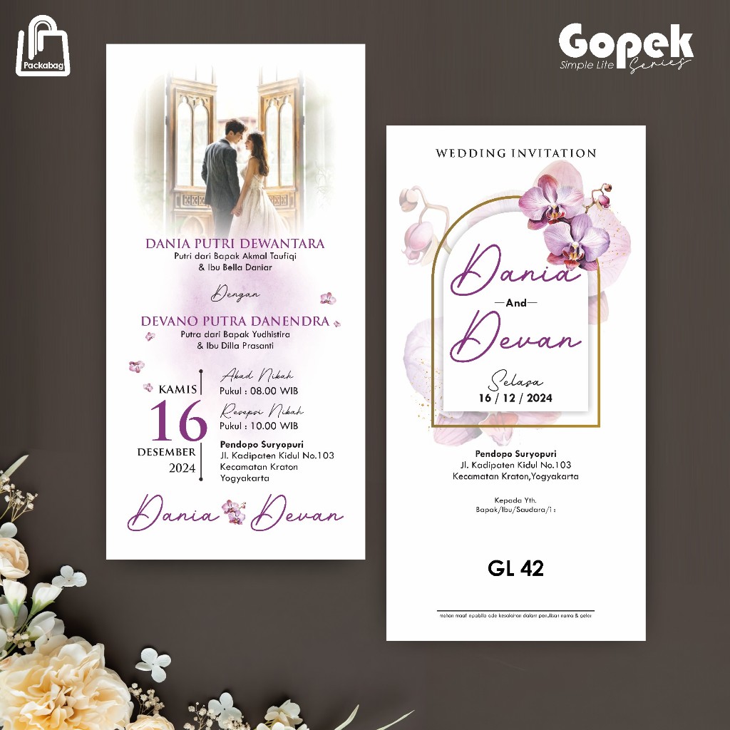 Undangan Pernikahan Aesthetic Gopek Lite - Cetak Undangan Simple Murah Wedding Custom Full Colour