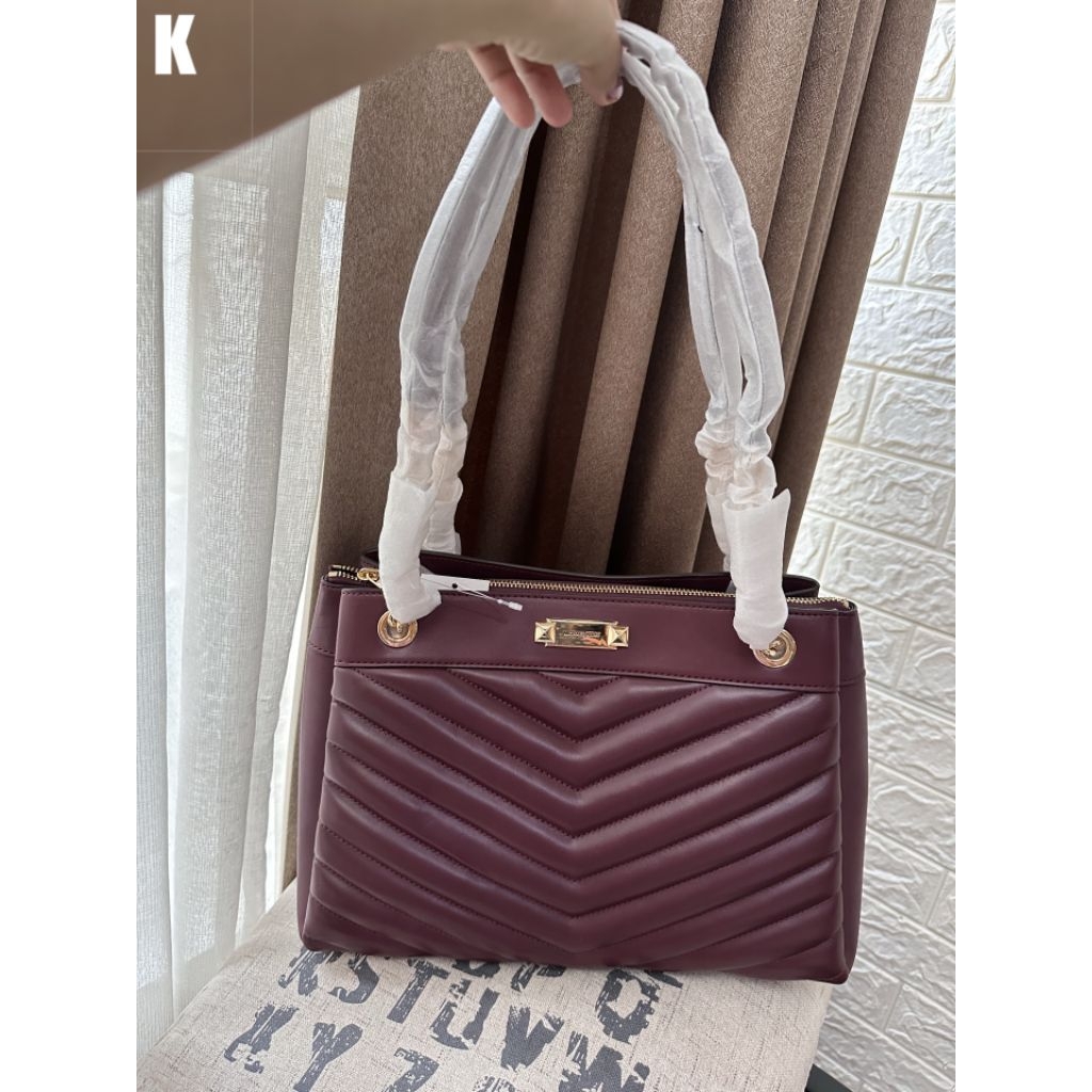 mk Whitney Medium Quilted chain Tote triple compartment Bag oxblood