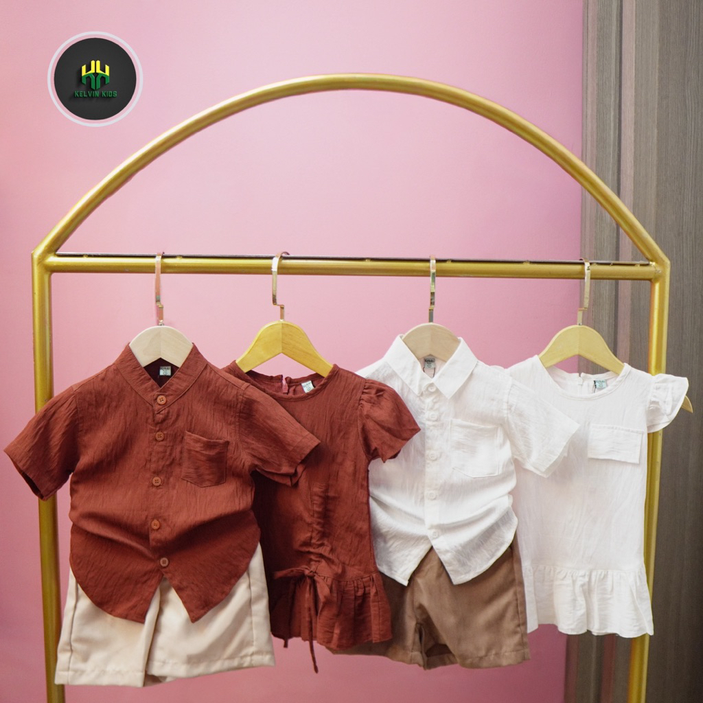 BAJU ANAK COUPLE KEMEJA & DRESS KELVIN KIDS|Dress Kemeja Anak Polos|Motif