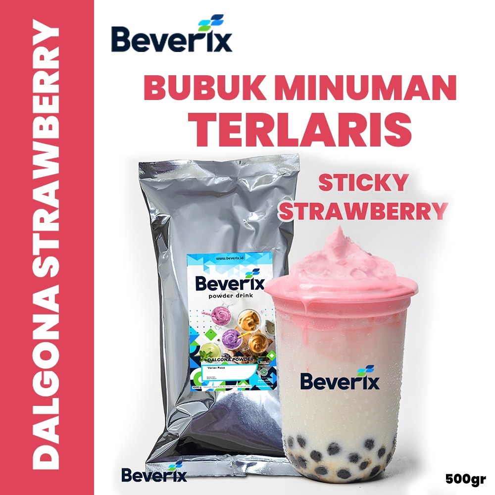 BEVERIX Bubuk Minuman Sticky Milk Rasa Strawberry Stroberi Dalgona Es Kentel 500 Gr