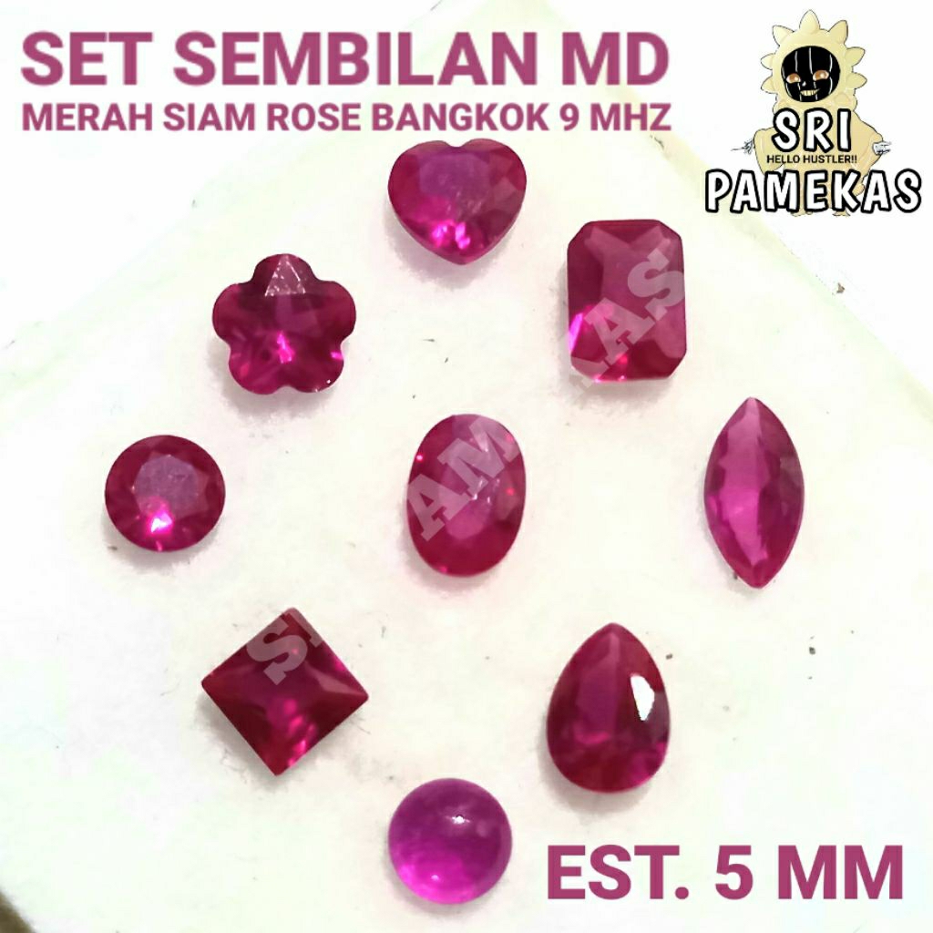 Set Sembilan Batu Permata Merah Delima Aneka Bentuk Ruby Siam Rose Bangkok 9 Mohz
