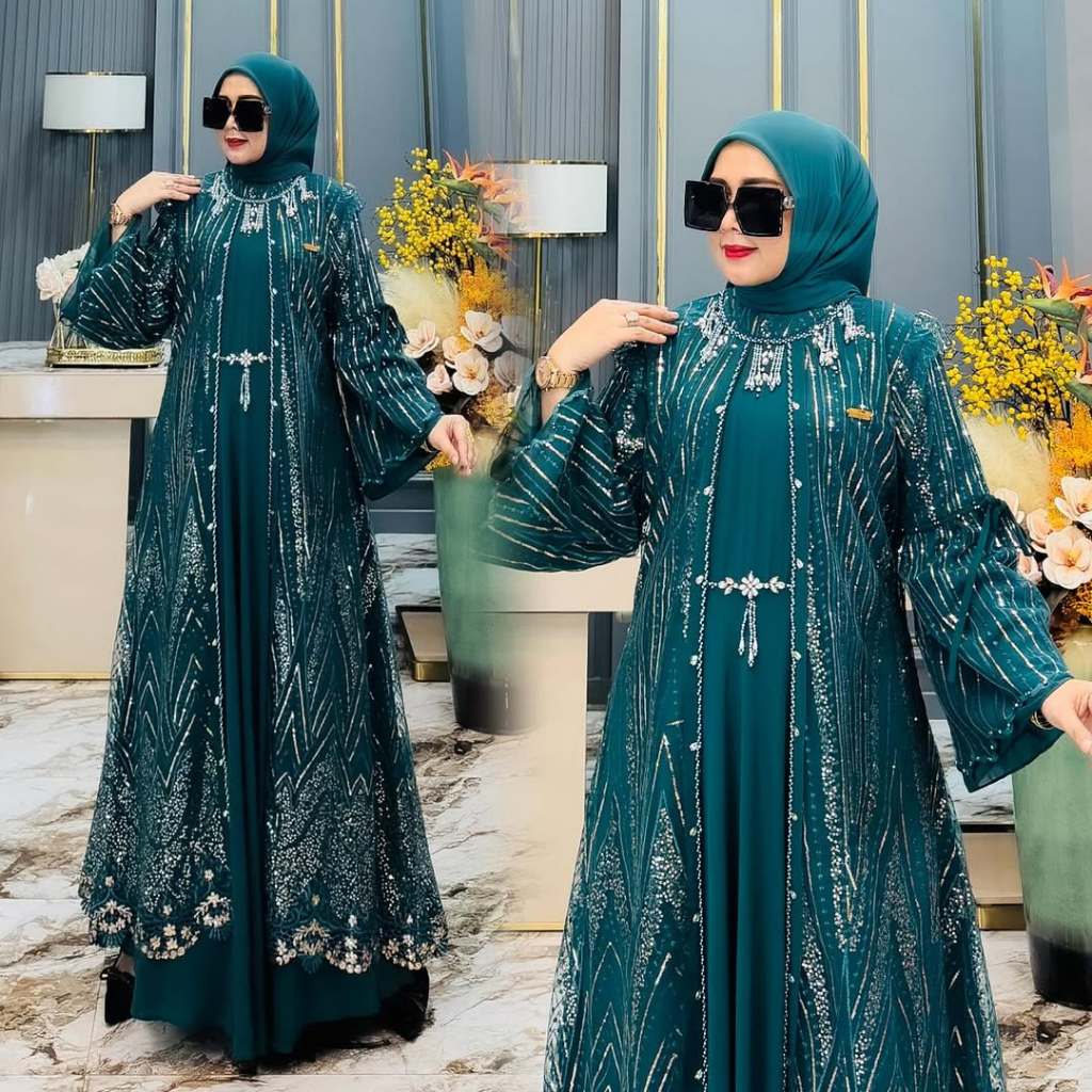 Priscess Gamis Abaya Pesta Mewah Brokat Payet Warna Ungu Lavender  Long Dress Muslimah Elegant