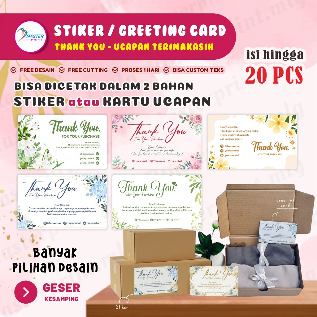 [mp21] 20pcs Stiker Thank You Greeting Card Olshop Thank You card Custom murah Kartu Ucapan Terimaka