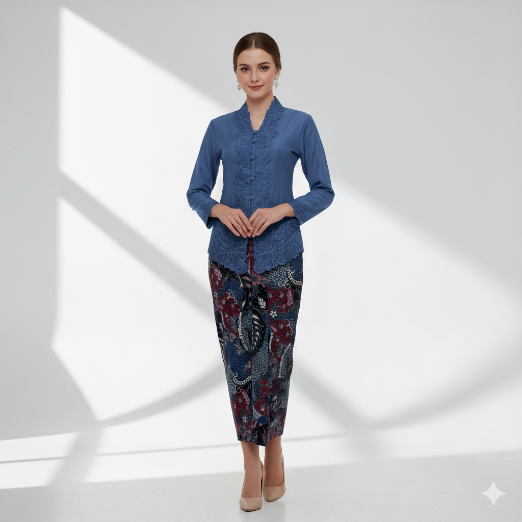 Kebaya Modern Katun Dongker Navy 658 Encim - Neng Lina Kebaya