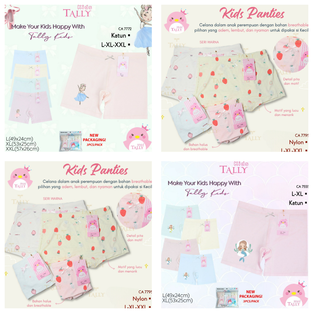 RVC75 - TALLY Celana Dalam Pop Anak Perempuan L XL XXL CD Boxer Anak Cewek Katun Lembut Pakaian Dala
