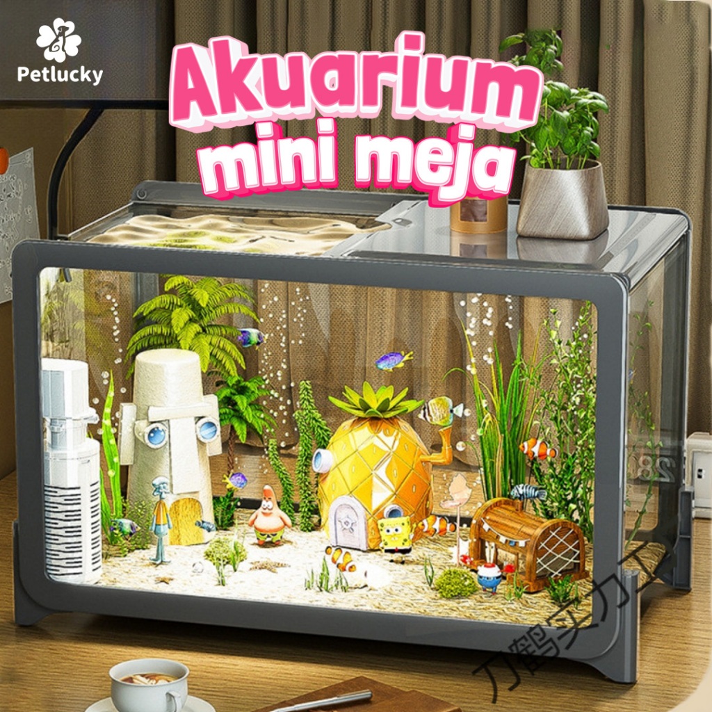 PetLucky Akuarium Meja Mini Plastik Ikan Cupang Kura-Kura bisa Instant