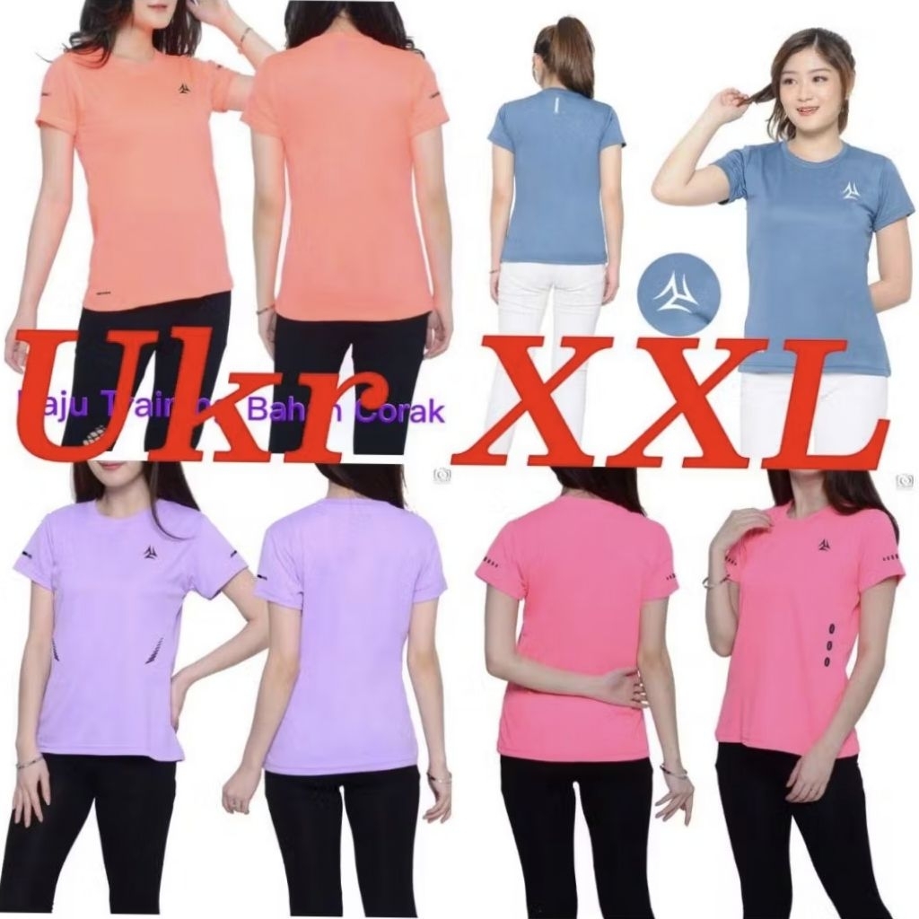 Kaos Training Wanita Lengan Pendek Bahan Corak XXL