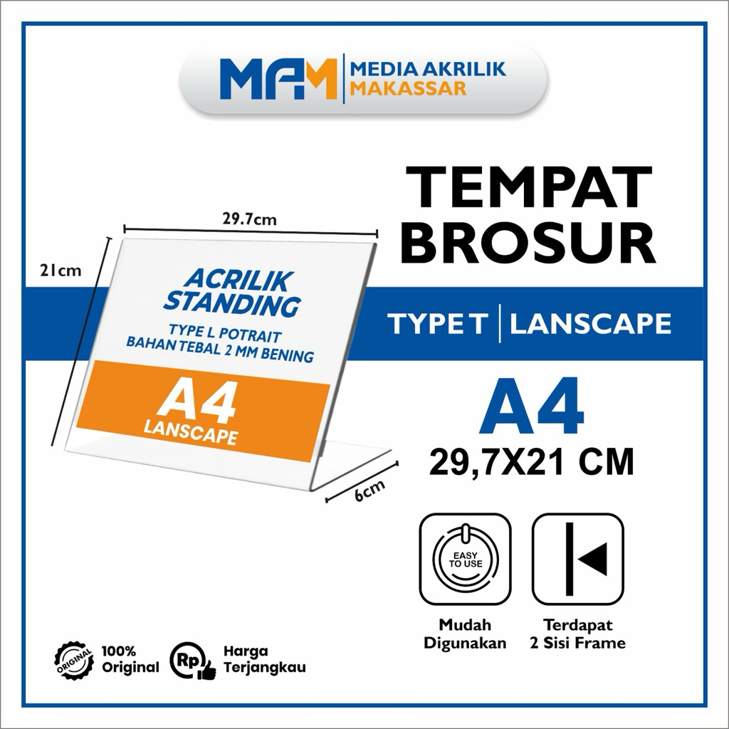Tempat Brosur A4 Landscape Type L Akrilik 2mm
