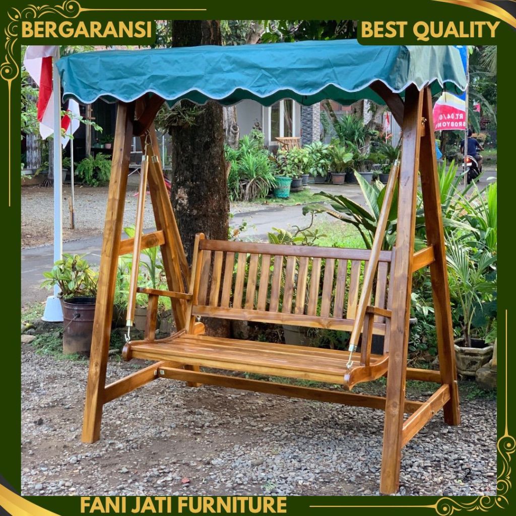 Kursi Ayunan Kayu jati Gantung kanopi Teras Outdoor Model Minimalis Produk Asli Jepara