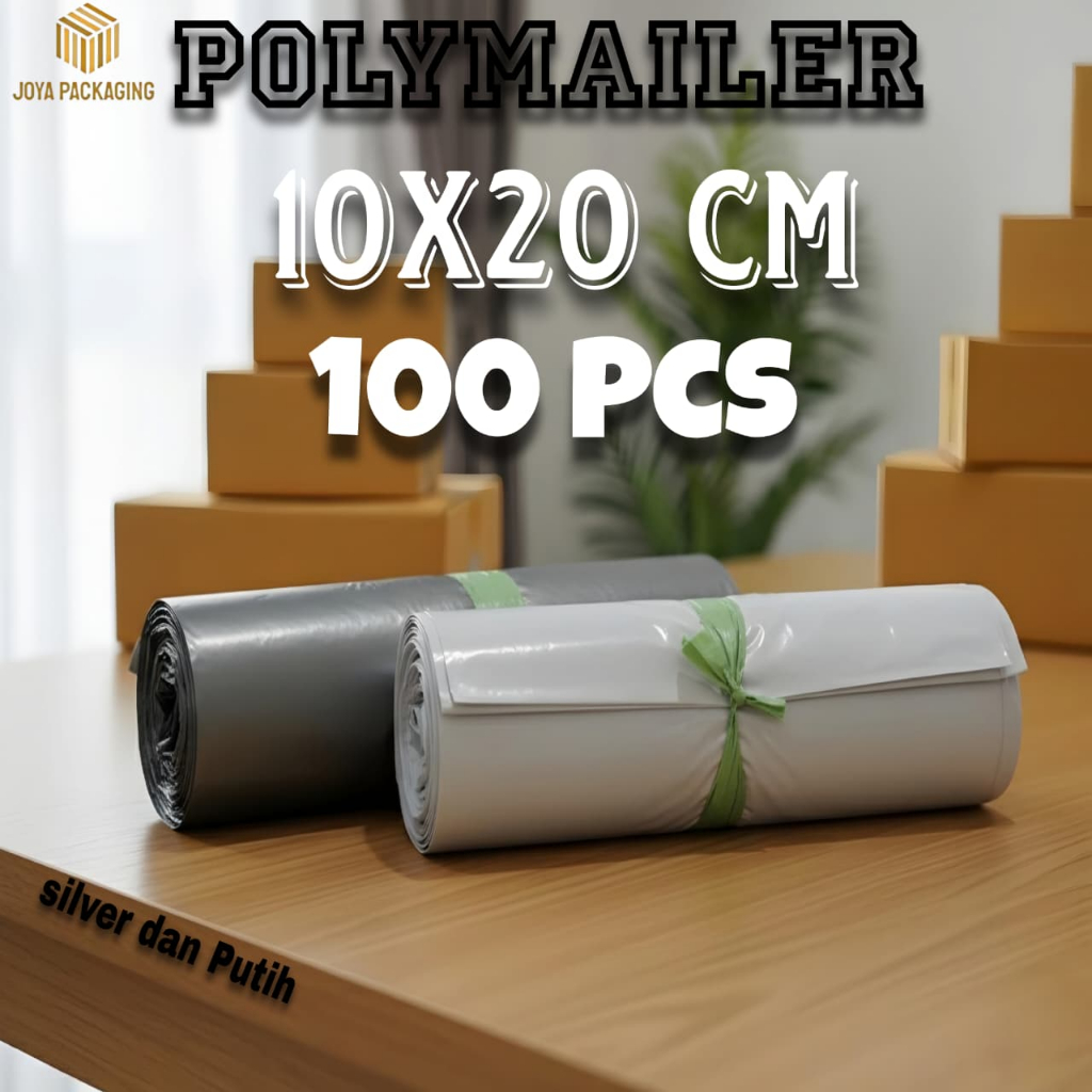 Polymailer (10X20 CM - Isi 100 PCS) silver dan putih Bahan PE Grosir Termurah Plastik packing online