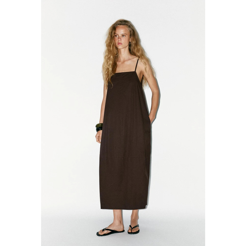 ZARA BROWN MIDI VOLUME DRESS