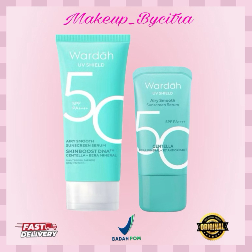 NEW PACKAGING Wardah UV Shield Airy Smooth Sunscreen Serum SPF 50 PA++++ 25ml 40ml Single, Twinpack,