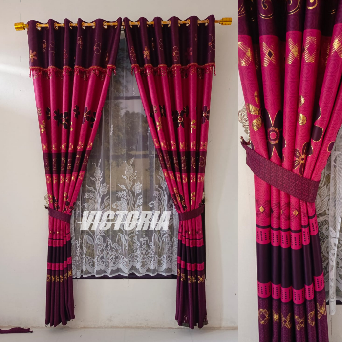 Gorden Jendela Premium Tebal Aesthetic Poni Tempel Mewah Pintu Kamar Minimalis Panjang 230X130
