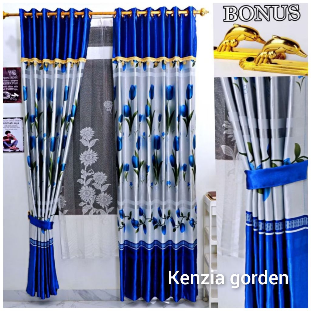 Gorden Poni bahan kain blackout motip bunga tulip terbaru