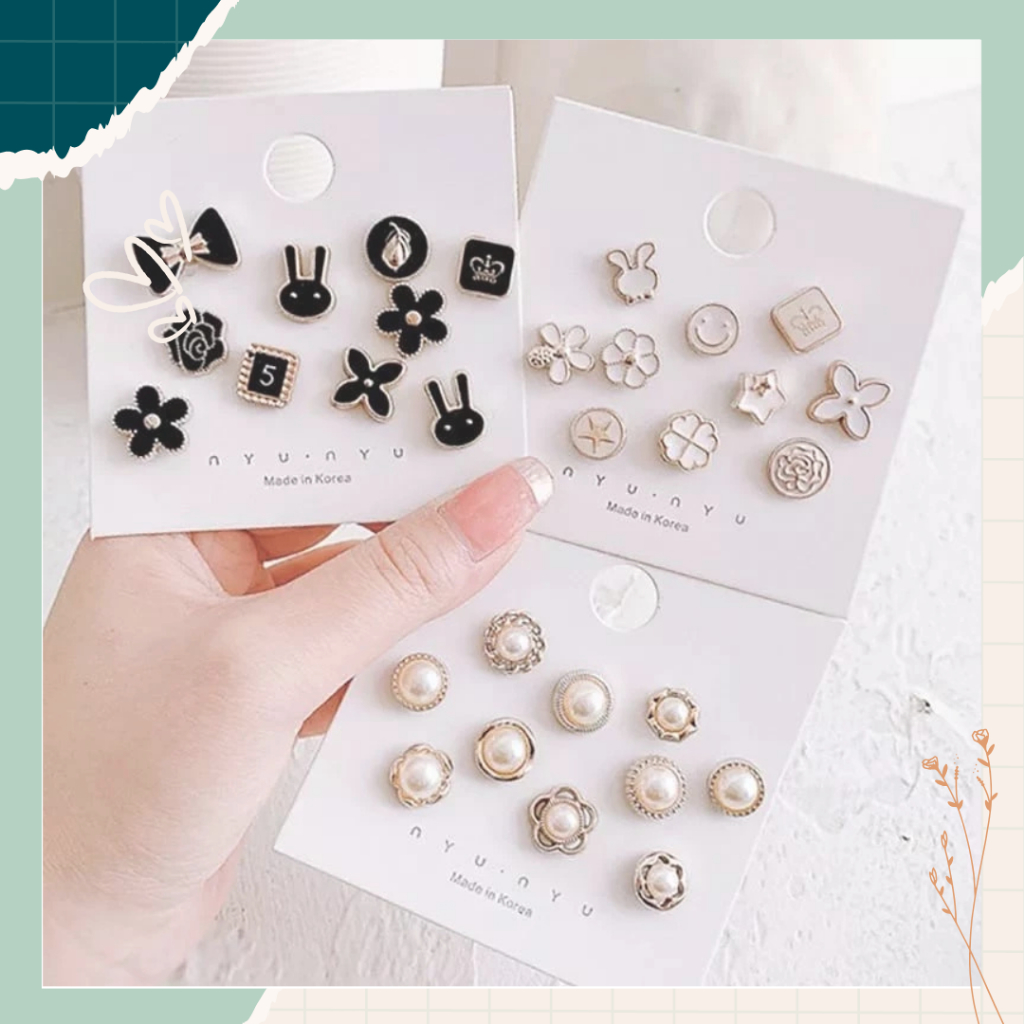 Bros Baju Hijab Dagu Pin Kancing Klip Kecil Aksesoris Fashion Wanita Korea lucu estetik mewah Simpel