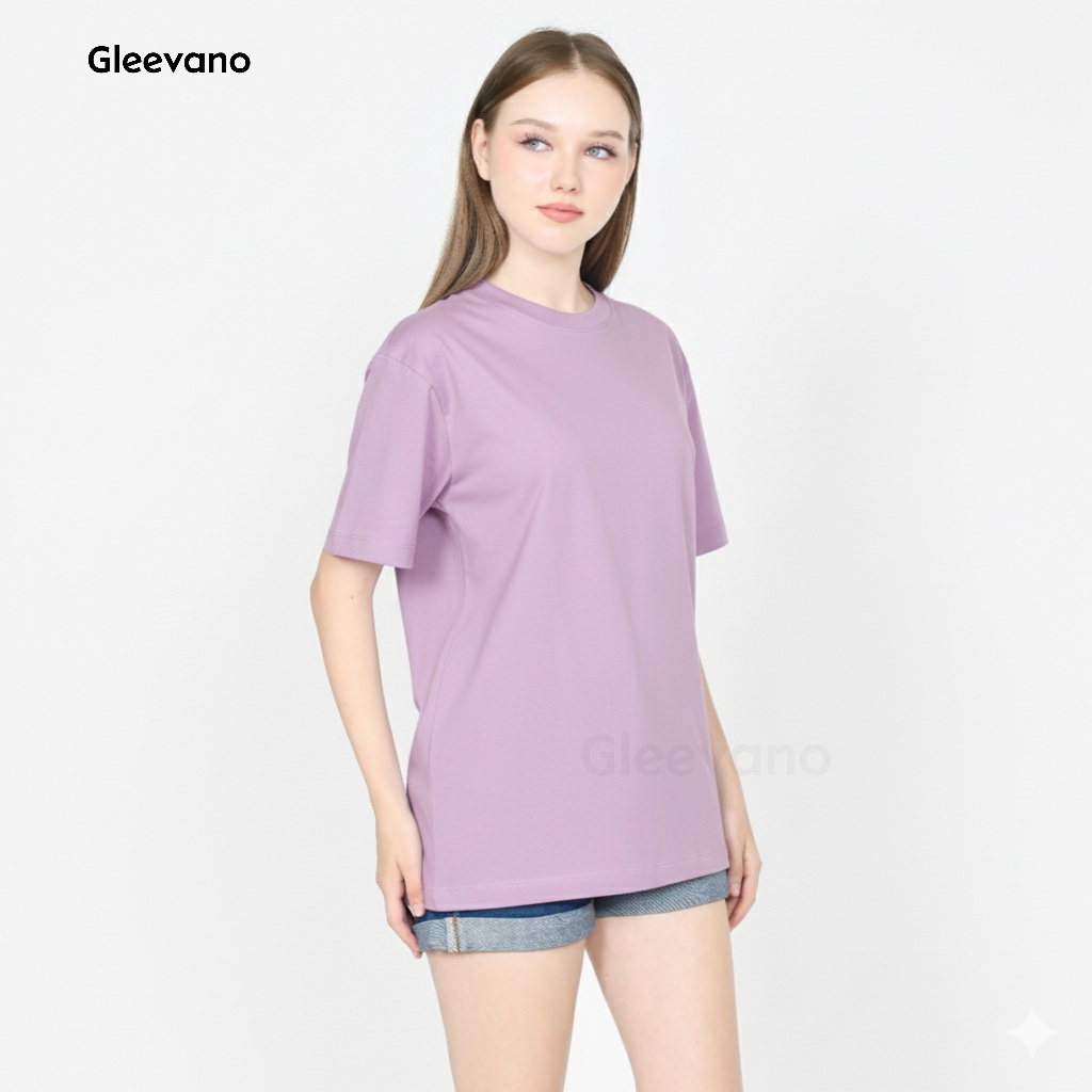 GLEEVANO - Baju Kaos Wanita Lengan Pendek Polos Warna Ungu Lilac Bahan Tebal 24s 100% katun Supersof