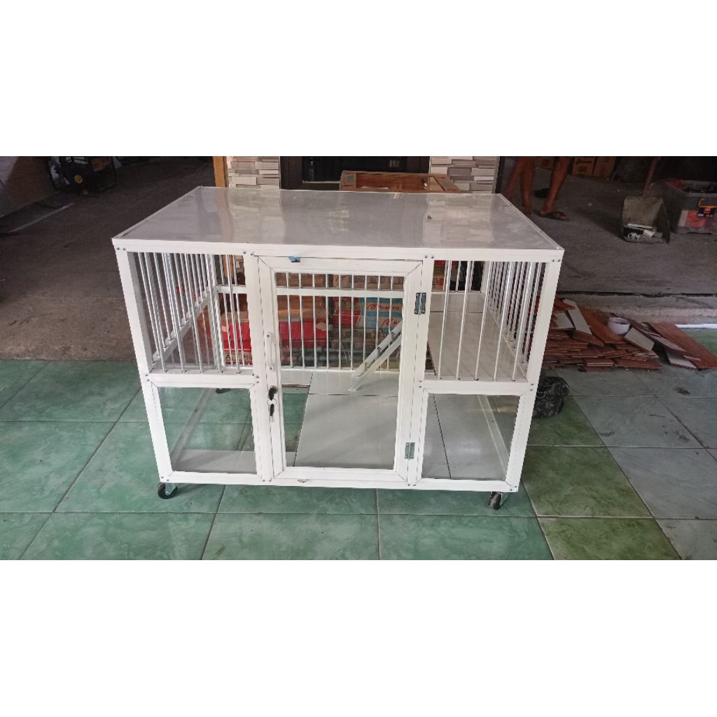 kandang kucing alumunium 1 pintu kaca ukuran P90 L60 T60