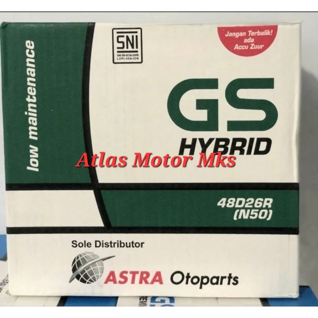 [1PC][48D26R / N50] ACCU AKI GS ASTRA HYBRID N50 12V-40Ah MOBIL - ORIGINAL GS ASTRA [48D26R N50 12VO