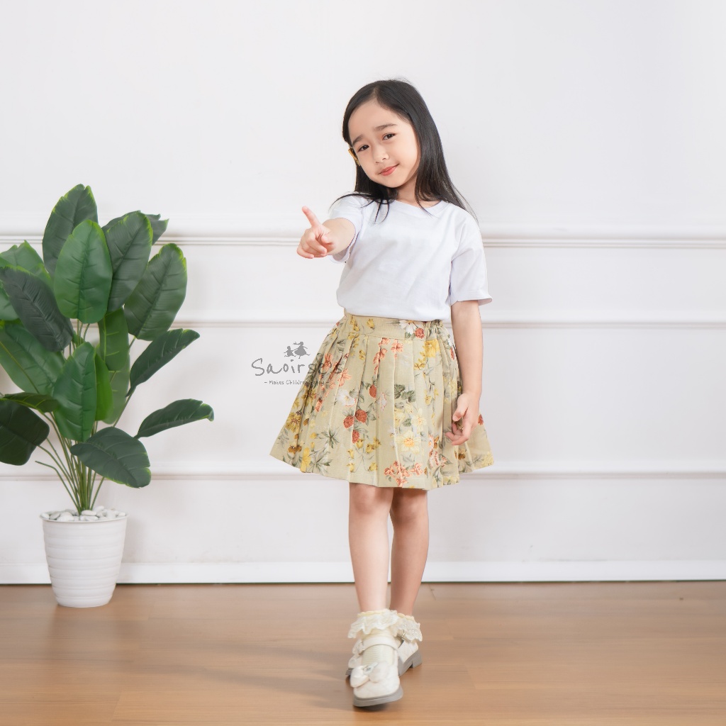 SAOIRSE'S Rose - Rok Pendek Anak Perempuan 2-9 Tahun Motif Bunga Vintage Korean Pleated Mini Skirt