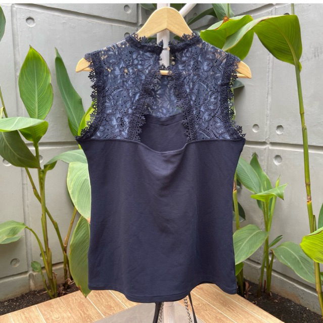 Blouse Wanita HnM Navy Brokat Mewah Sexy Pl