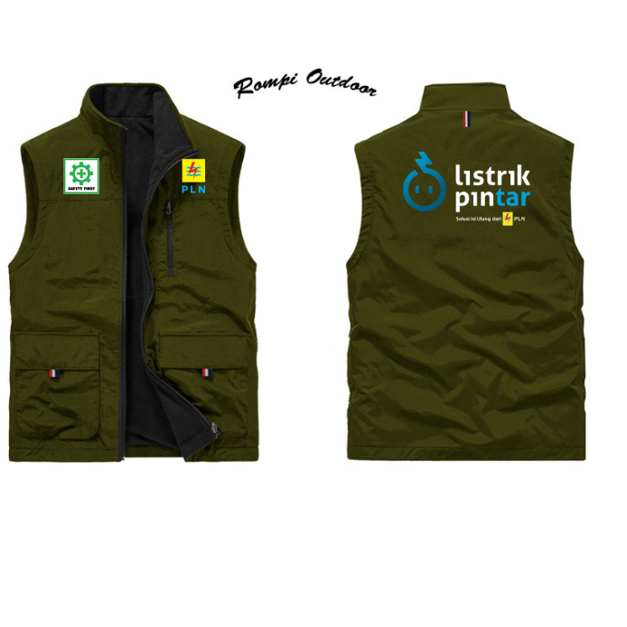Rompi Safety Listrik | Rompi PLN | Rompi Dinas Petugas PLN | Rompi K3 PLN | Rompi Safety First Custo