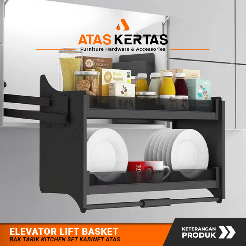 Pull Down Elevator Basket - Rak Piring Tarik Kebawah Aluminium