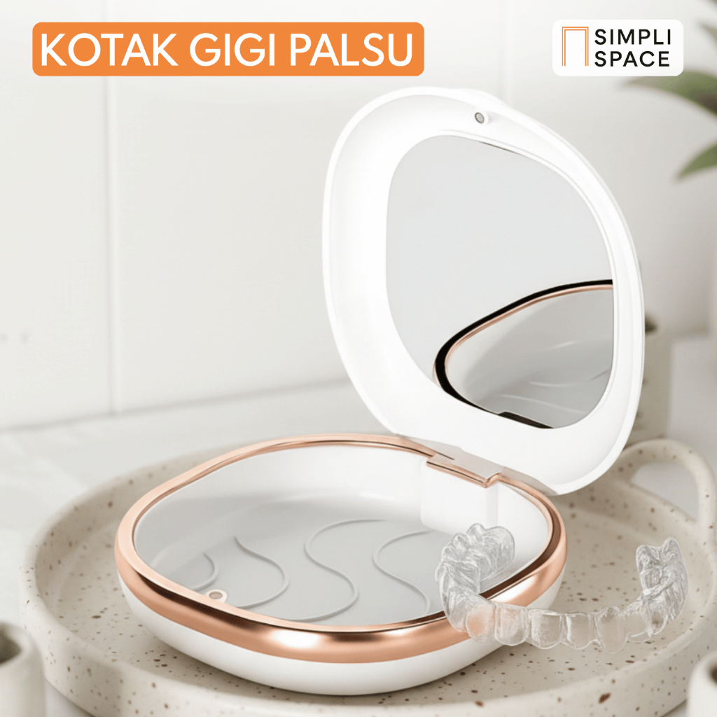 Tempat Retainer Gigi Set Cermin Tempat Gigi Palsu Lepas Pasang Denture Box Kawat Gigi