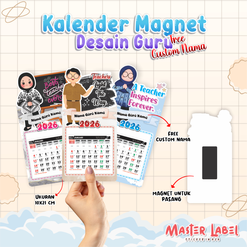 Kalender Magnet 2026 Tema Guru Custom Nama | Hadiah Hari Guru, Souvenir  Kado Guru Unik Kalender