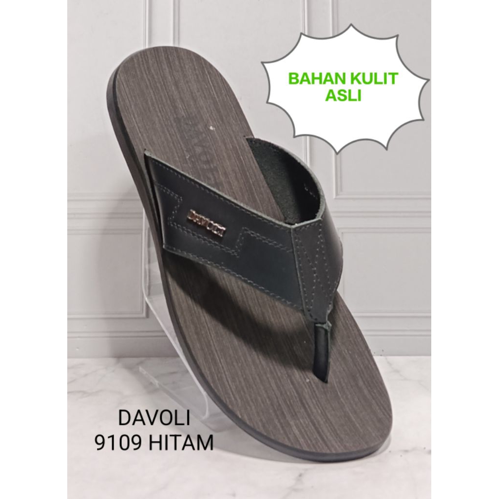 sandal jepit cowok bahan kulit asli ringan dan nyaman di pakai , tapak anti slip brand DAVOLI