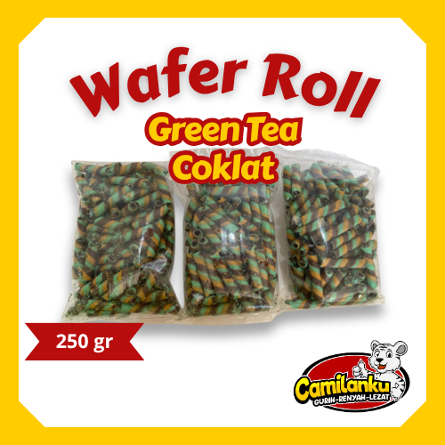 Camilanku wafer roll green tea coklat 250gr, 500gr, 1kg