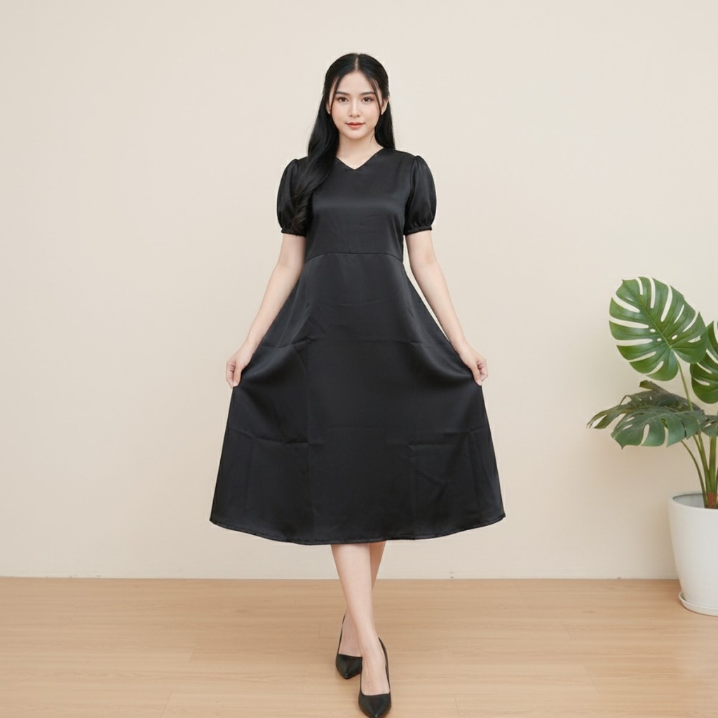 G229 GAUN GEREJA WANITA SATIN MEWAH | MIDI DRESS PARTY SIMPEL ELEGAN | DRESS CASUAL KEKINIAN [Mydres