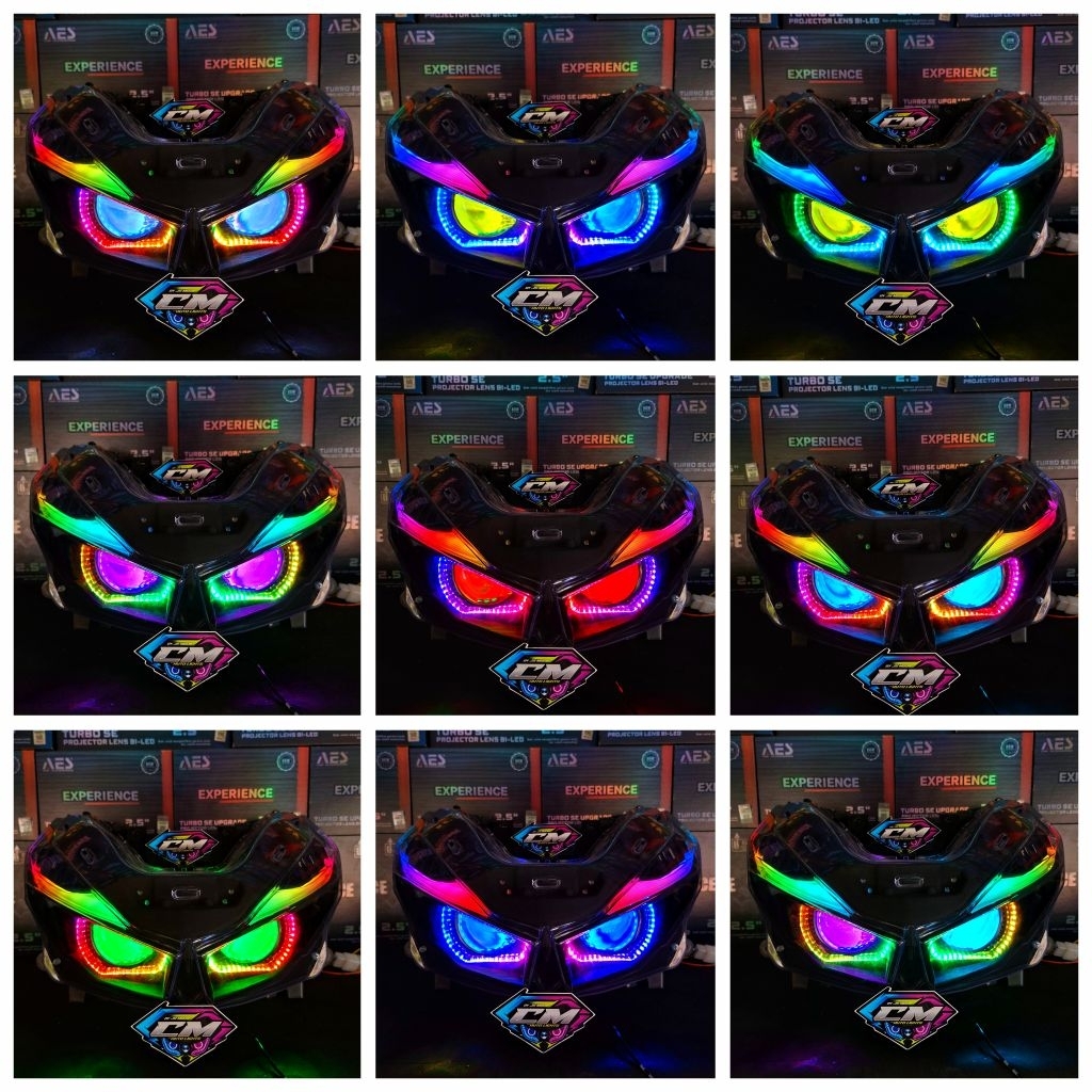 HEADLAMP SET LAMPU DEPAN SET CUSTOM BILED AES EXPERIENCE FULL RGB CONTROL HP HONDA VARIO 150 LED OLD