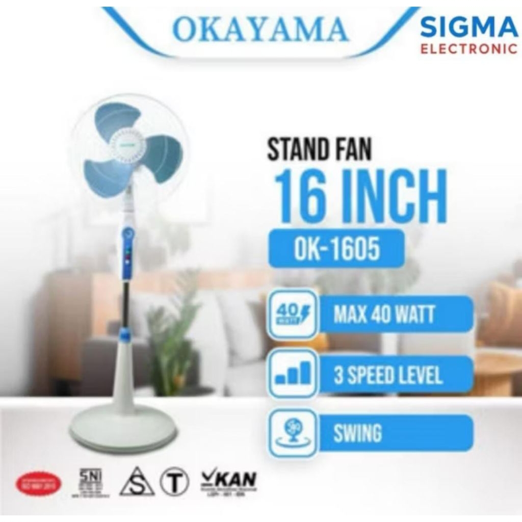 KIPAS ANGIN BERDIRI STANDFAN 16 INCH OKAYAMA OK-1605