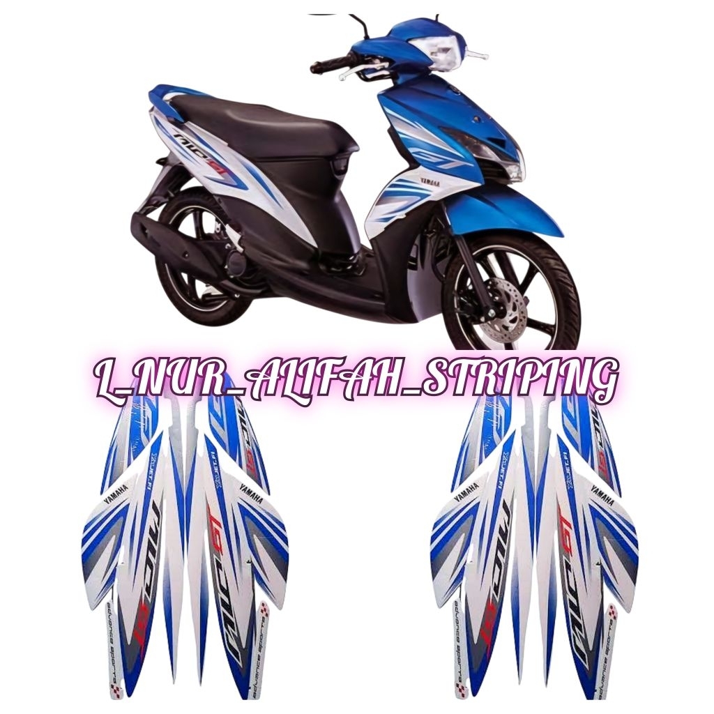 STIKER STRIPING LIS LES POLET BODY MOTOR YAMAHA MIO GT TAHUN 2014 WARNA PUTIH BIRU